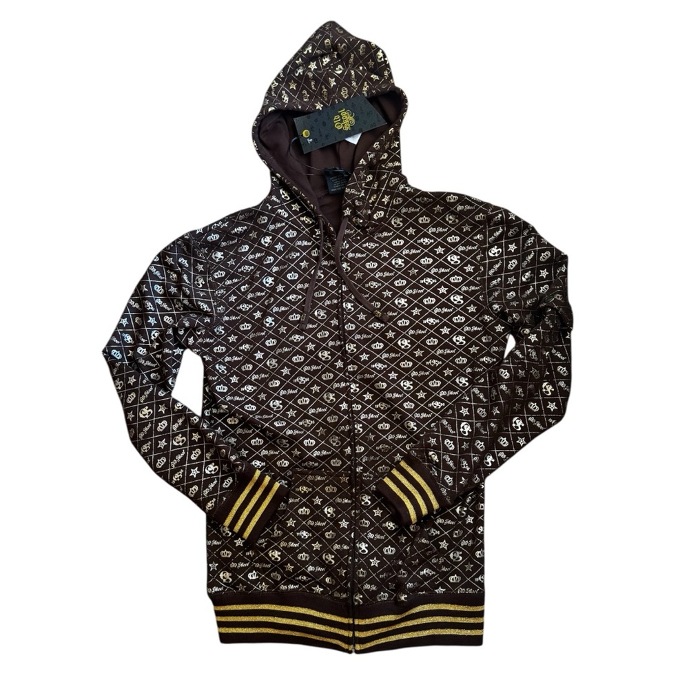 Brown Patterned Hoodie with Yellow Accents